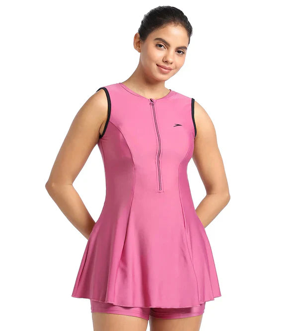 Speedo Women's Endurance Closedback Swimdress With Boyleg Pink