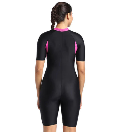 Speedo Women's Endurance Essential Panel Printed Kneesuit Swimwear - Navy